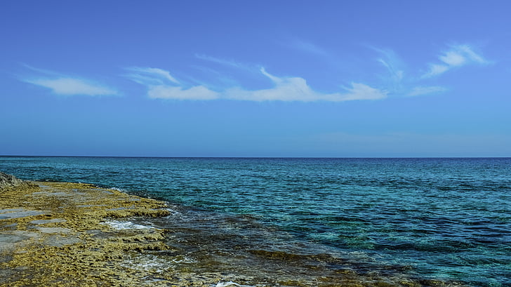 Sea, kivine rannik, Meremaal, loodus, sinine, taevas, pilved