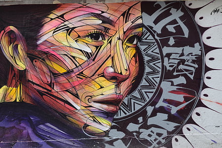 Graffiti, cara, arte, reflexivo, Hong kong