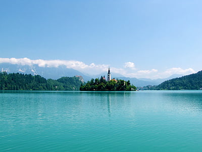 Bled, tó, Szlovénia, víz, Landmark, sziget, templom