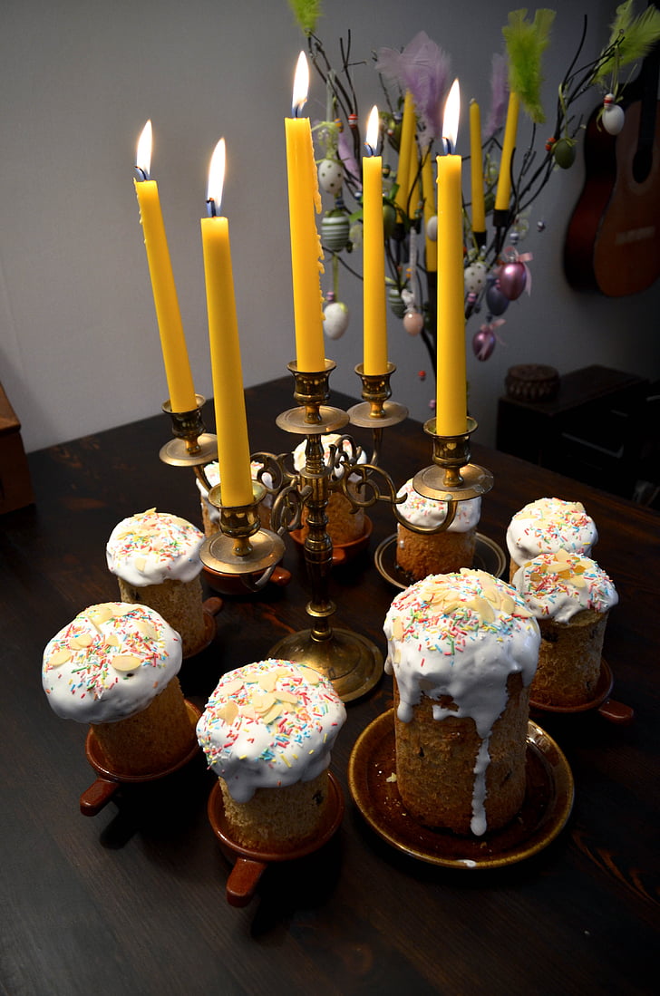 Великдень, торт, світло, глазурі, бризкає, жовтий, свічки воскові