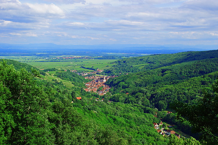 pemandangan, Alsace, Prancis, alam, bidang, desa, bawah rhine