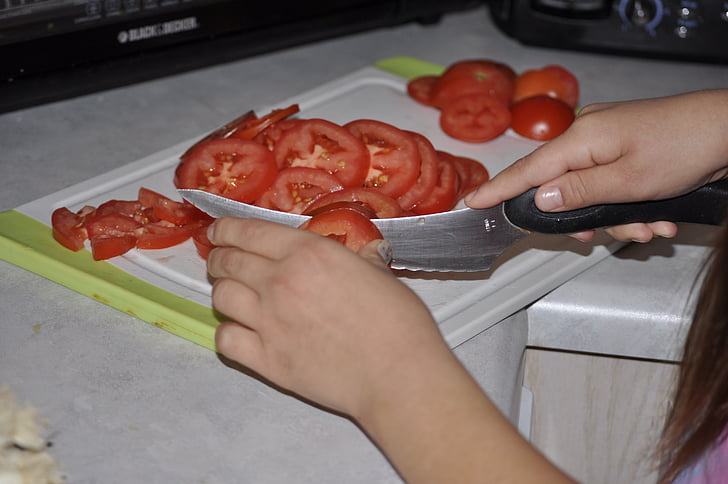 tomatid, taimne, tomat, lõikamine tomatid, ettevalmistamine, lõigatud, toidu