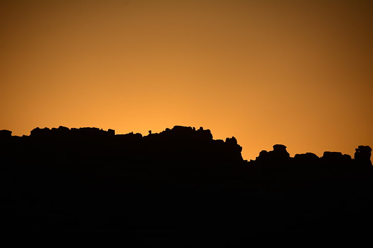 zonsopgang, silhouet, Arches Nationaalpark, Utah, landschap, rotsen, Verenigde Staten