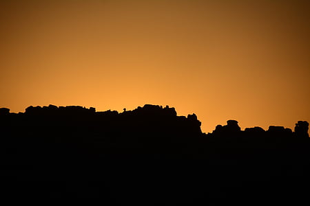 Napkelte, sziluettjét, Arches Nemzeti park, Utah, táj, sziklák, Amerikai Egyesült Államok