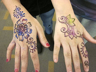 Henna, Mehndi, hender, tatovering, ornament, indisk, tradisjon