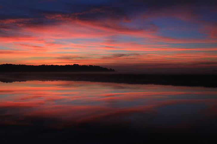 mraky, Dawn, soumraku, jezero, Příroda, reflexe, silueta