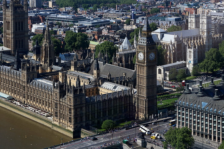 Parlament, Londýn, Architektura, Westminster, Panoráma města, Městská scéna, řeka