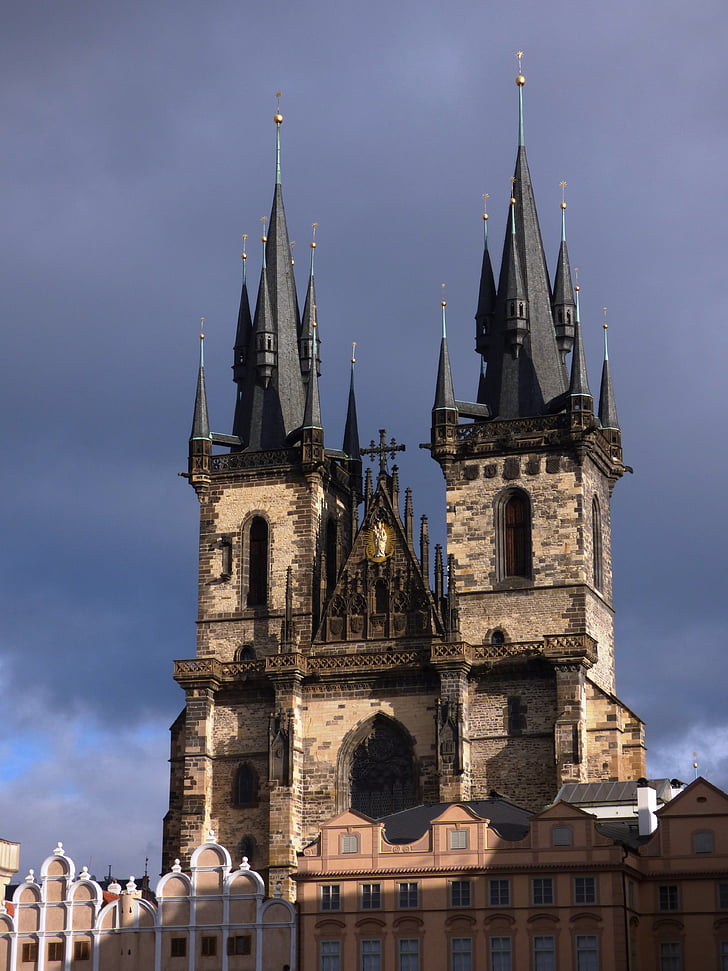 the cathedral, prague, tower, towers, shadow, gothic, tourism
