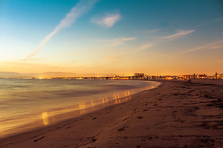 Costa, línea, puesta de sol, Foto, Playa, Océano, agua