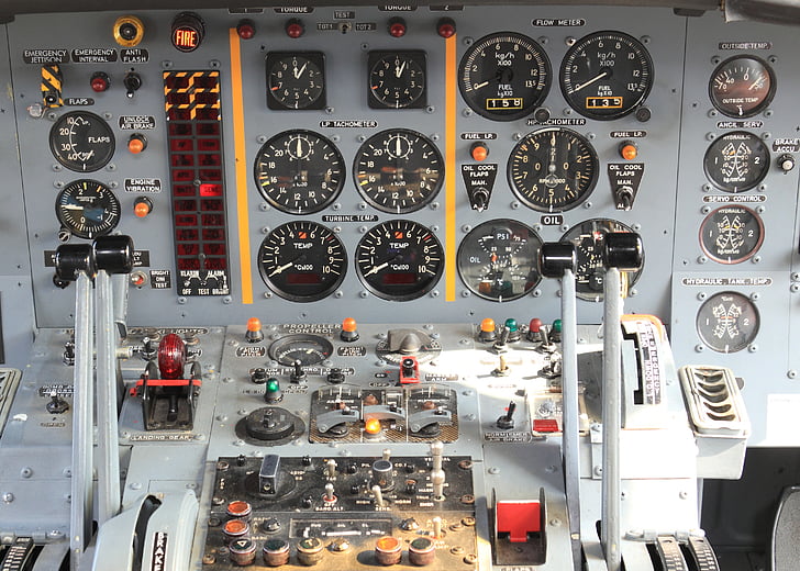 avión, combatiente de la, cabina, instrumento, panel, indicadores de, control