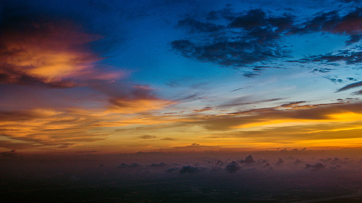 stratosphère, coucher de soleil, les nuages, Aerial