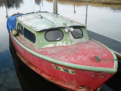 Fischer, Angelboot/Fischerboot, alt, verwittert, verbunden, Fluss, Altrhein
