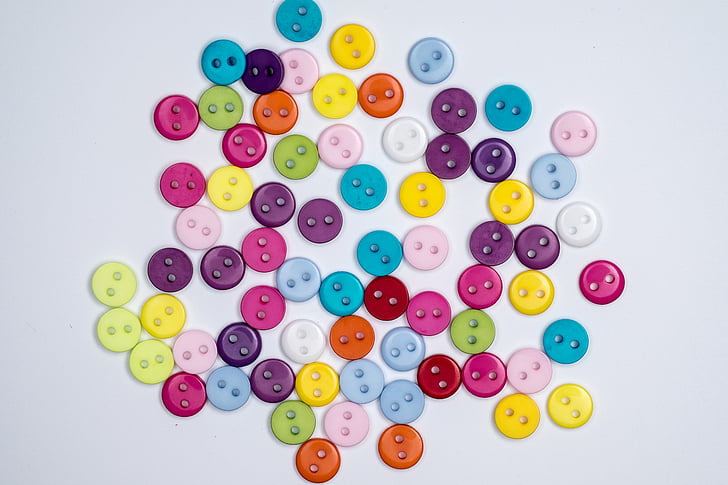 botons, botons de colors, dispersió de color, brillant, alegria, vacances, cosir