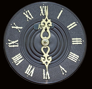 hodiny, obličej, vytočit, detail, římské číslice, izolovaný, černá