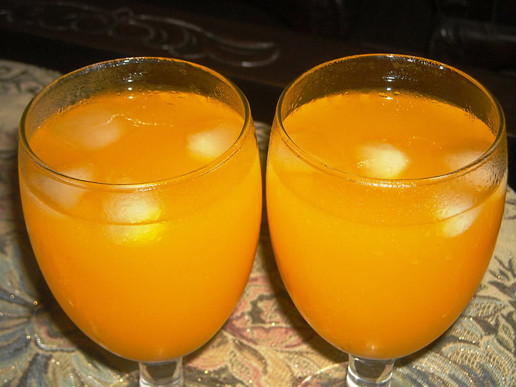 drinker, es, oransje, gul, glass