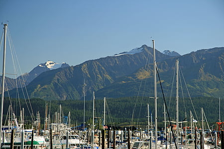 Alaska, Seward, dãy núi, Bến cảng, con tàu, Đại dương, tàu thủy
