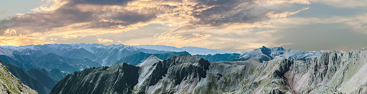 bjergkæde, Panorama, landskab, natur, Sky, Peak, skønhed i naturen