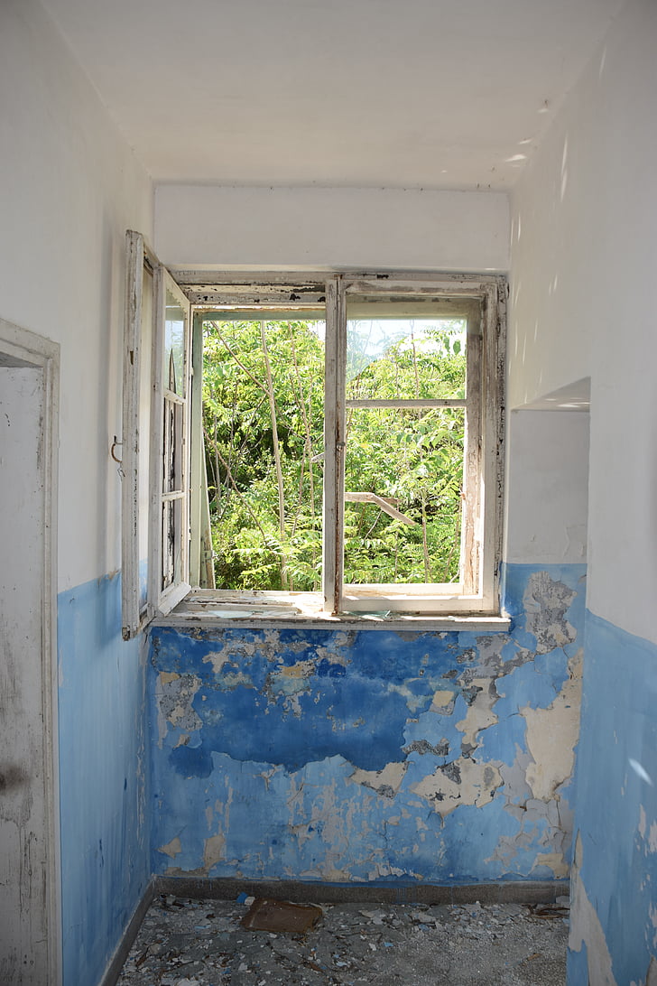 finestra, càries, Crumble, paret, brut, abandonat, resistit