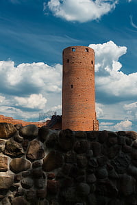 Castelo, Torre, céu, arquitetura, Europeu, Polônia, Czersk