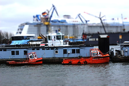 port, Hamborg, Bifald til søs, Landungsbrücken, ponton, kran, Elben
