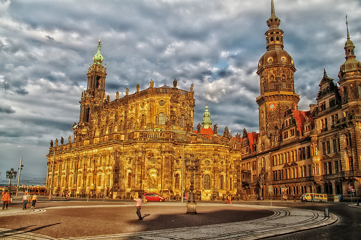 Dresden, Vācija, ēkas, pilis, arhitektūra, HDR, debesis