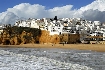 пляж, Португалія, білий сіл, море, екстер'єру будівлі, елегантній, Хмара - небо