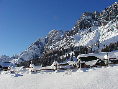 암호, 오스트리아, 산, 알프스, 눈, 겨울