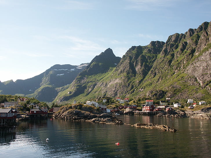 Lofoten, Északi-sark, Norvégia, táj, falu, fjord, nyári