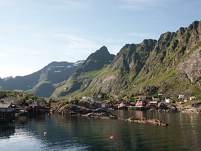 Lofoten, Àrtic, Noruega, paisatge, poble, fiord, l'estiu