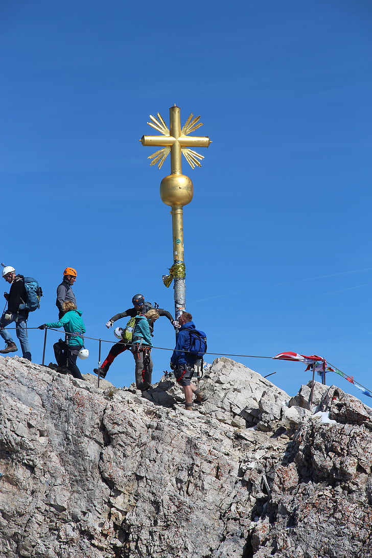 križ na vrhu, Zugspitze, Nemčija, vrh, Alpski, gore, križ