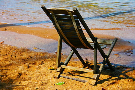 deckchair, beach, sand, sea, vacation, ocean, summer