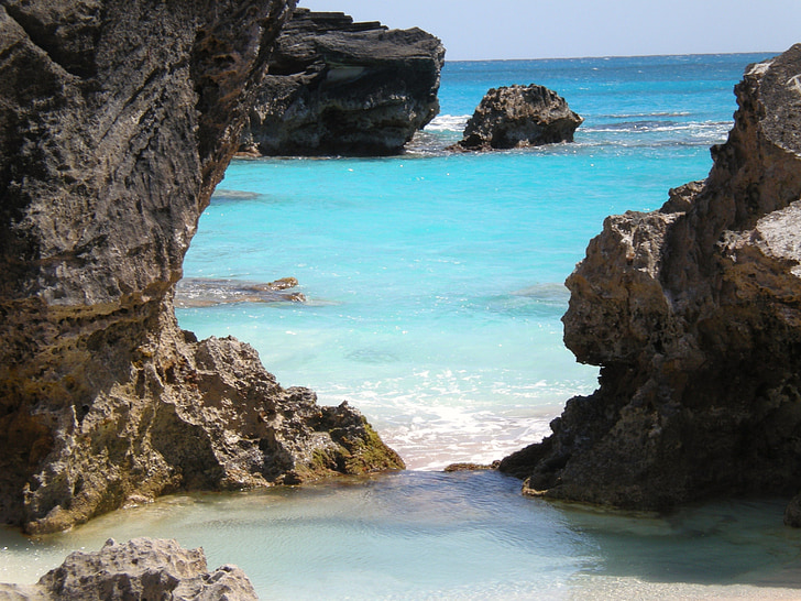 Bermuda, Ozean, landschaftlich reizvolle, Felsen, Rosa, Landschaft, Atlantik
