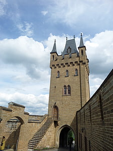 castle tower, battlements, fortress, wall, castle wall, castle, hohenzollern