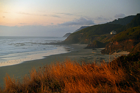 Oregon, Costa, do Pacífico, beira-mar, praia, Crepúsculo, bela praia