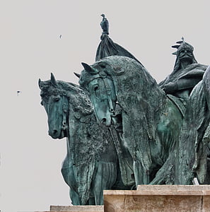 hester, bronse, statuen, krigere, antikk, historisk monument, Budapest
