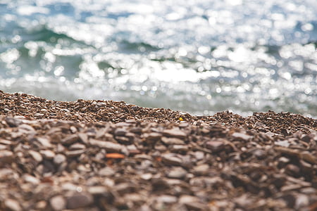 selektywne, fokus, fotografii, brązowy, piasek, Plaża, skały