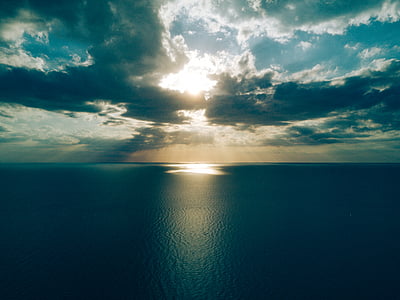 havet, Ocean, blå, vatten, naturen, solljus, Horisont