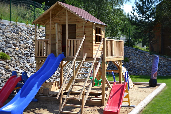 playground, children's lodge, holiday, garden, fun, leisure, green area