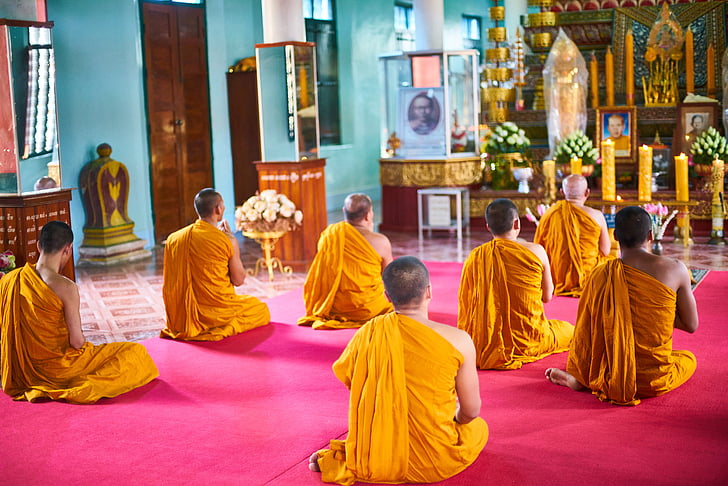 asiàtic, Cambodja, budista, budisme, fe, sacerdot, groc