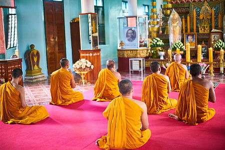 азиатски, Камбоджа, будистки, будизъм, вяра, свещеник, жълто