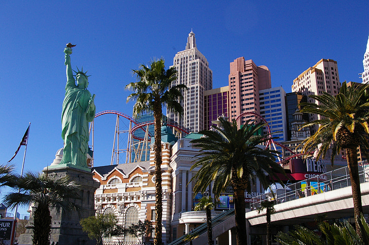 las vegas, Nova Iorque, estátua da liberdade, rua, arranha-céu, Las Vegas, las