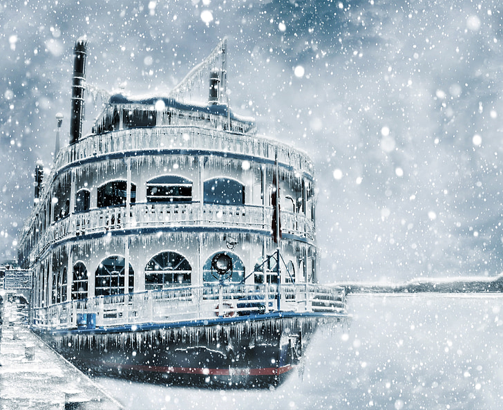 ボート, 雪, 船, スティーマー, アート, 氷, 冷