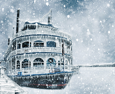 boat, snow, ship, steamer, art, ice, cold
