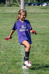 futbal, letné, Šport, tráva, dieťa, deti len, len jedno dievča