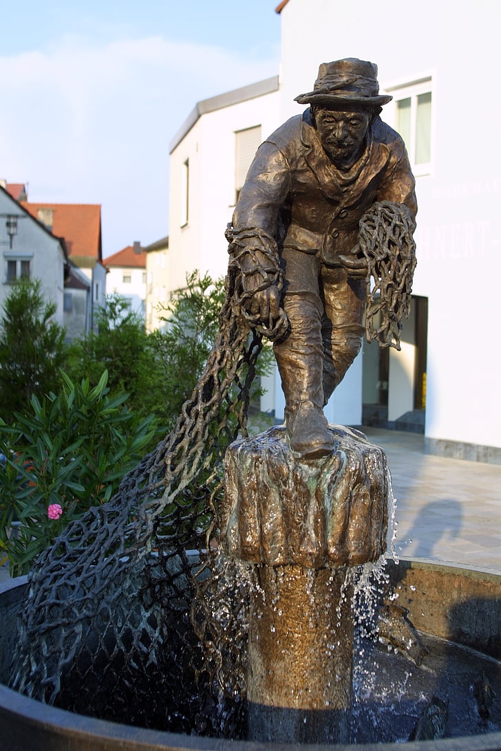 Fischer, riba, vode, Fontana, vode značajku, skulptura, ribolov