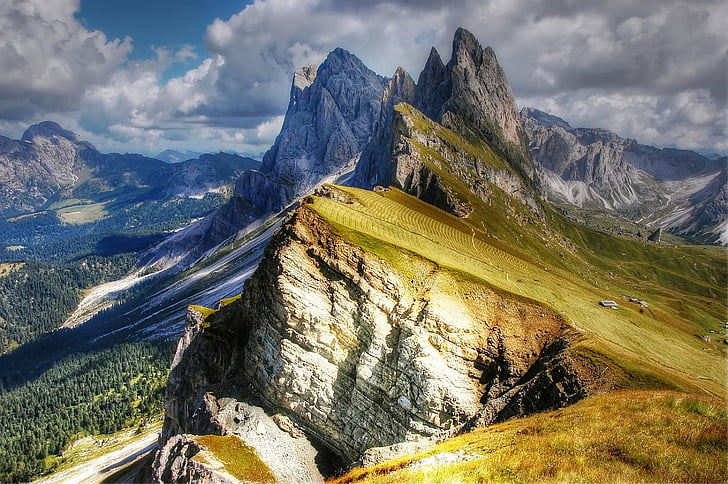 Dolomity, hory, Itálie, Jižní Tyrolsko, Val gardena, pohled, Hora