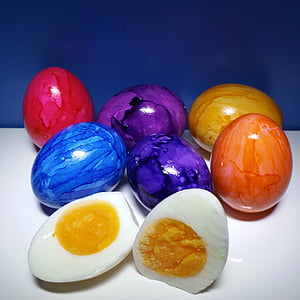 Paaseieren, Pasen, kleurrijke, ei, geschilderd, voedsel kleurstoffen