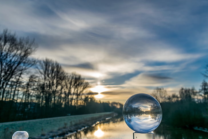 Skleněná koule, Zimní, mýdlová bublina, Příroda, krajina, fotografie krajiny, míč