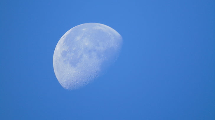 day, moon, white moon, sky, blue, tranquil scene, moon surface
