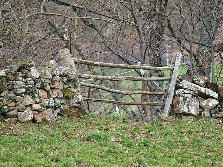 staket, rustik, landskap, trä, grön, fältet, naturen